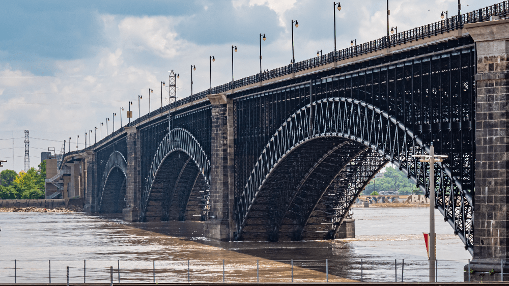 Most Eads Bridge na rieke Mississipi vysvetľuje Bitcoin